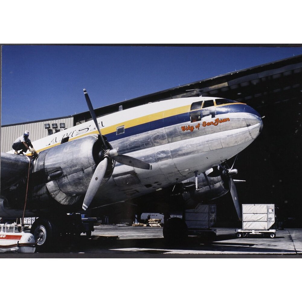 1980s AMSA airplane travel photo poster, vintage air travel photo enlargement,